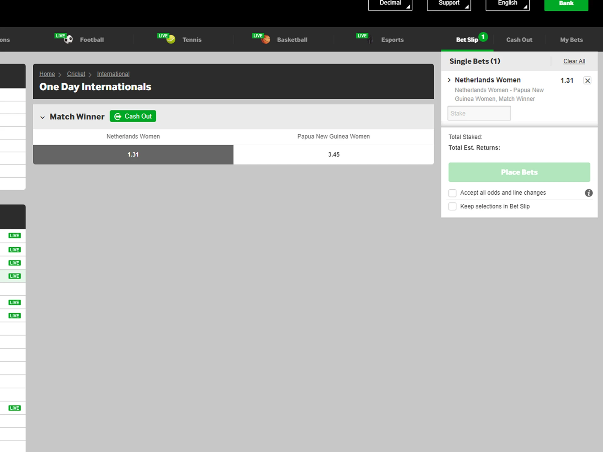 Choose what you want to bet on at the Betway website.