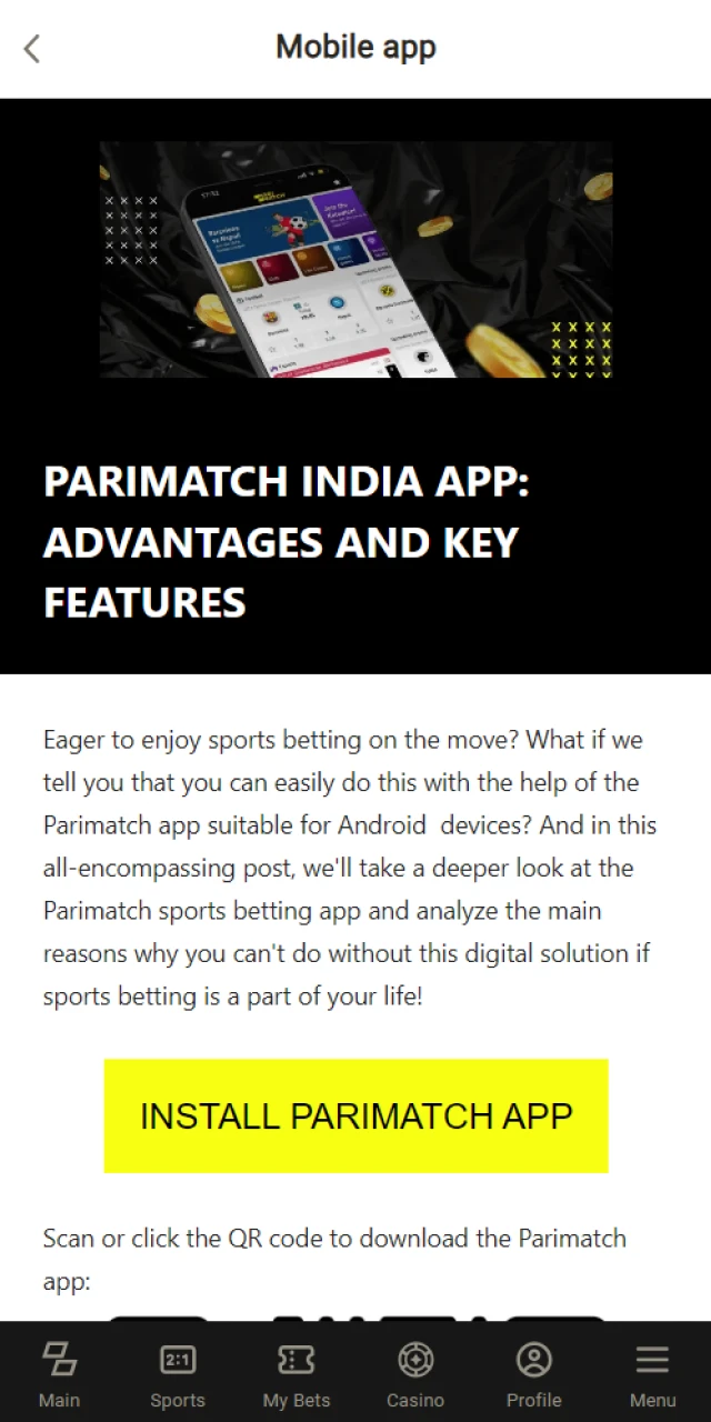 Download the Parimatch app to play Casino.