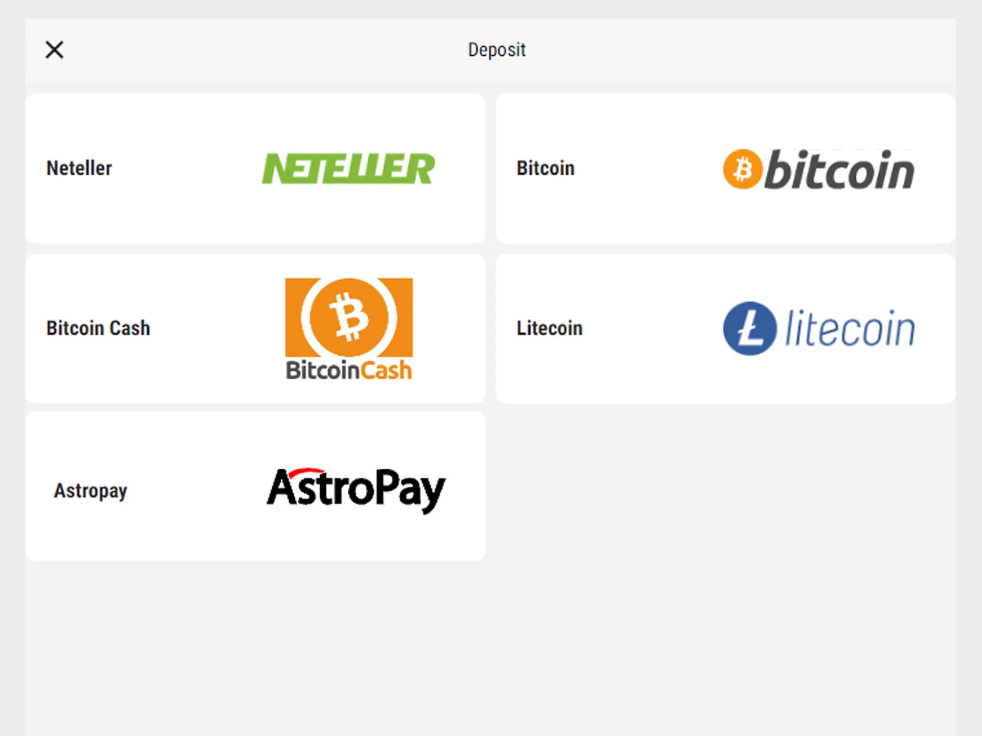 Select your favourite deposit method.