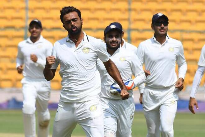 Jaydev Unadkat celebrating after taking wicket in Ranji Trophy